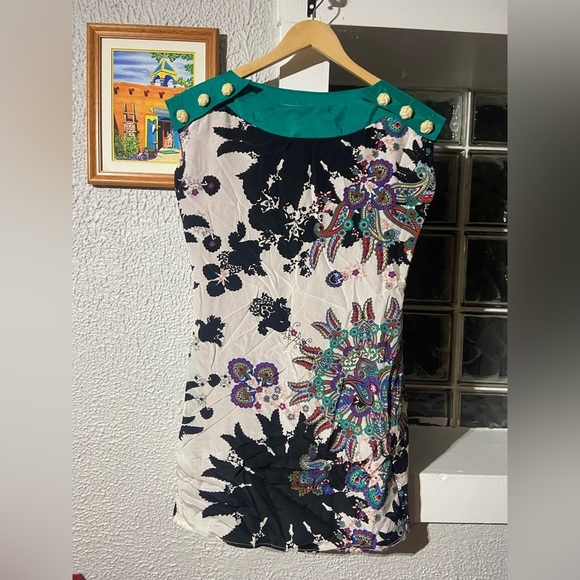 VINTAGE Meghan LA Paisley Silk Mini Dress with Cute Buttons Size 6 - Picture 1 of 6